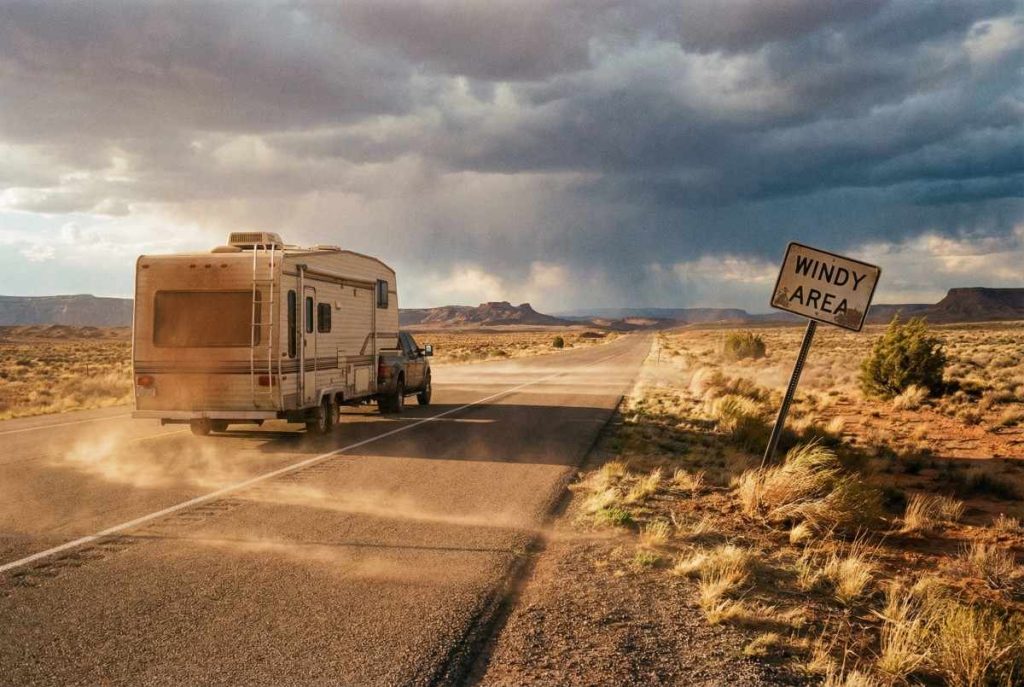 RV Driving in windy area
